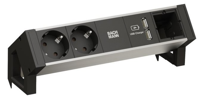 Bachmann DESK 2 ALU - Steckdosenleiste - Eingabe, Eingang GST18 - Ausgangsanschlüsse: 2 (2 x Spannung)