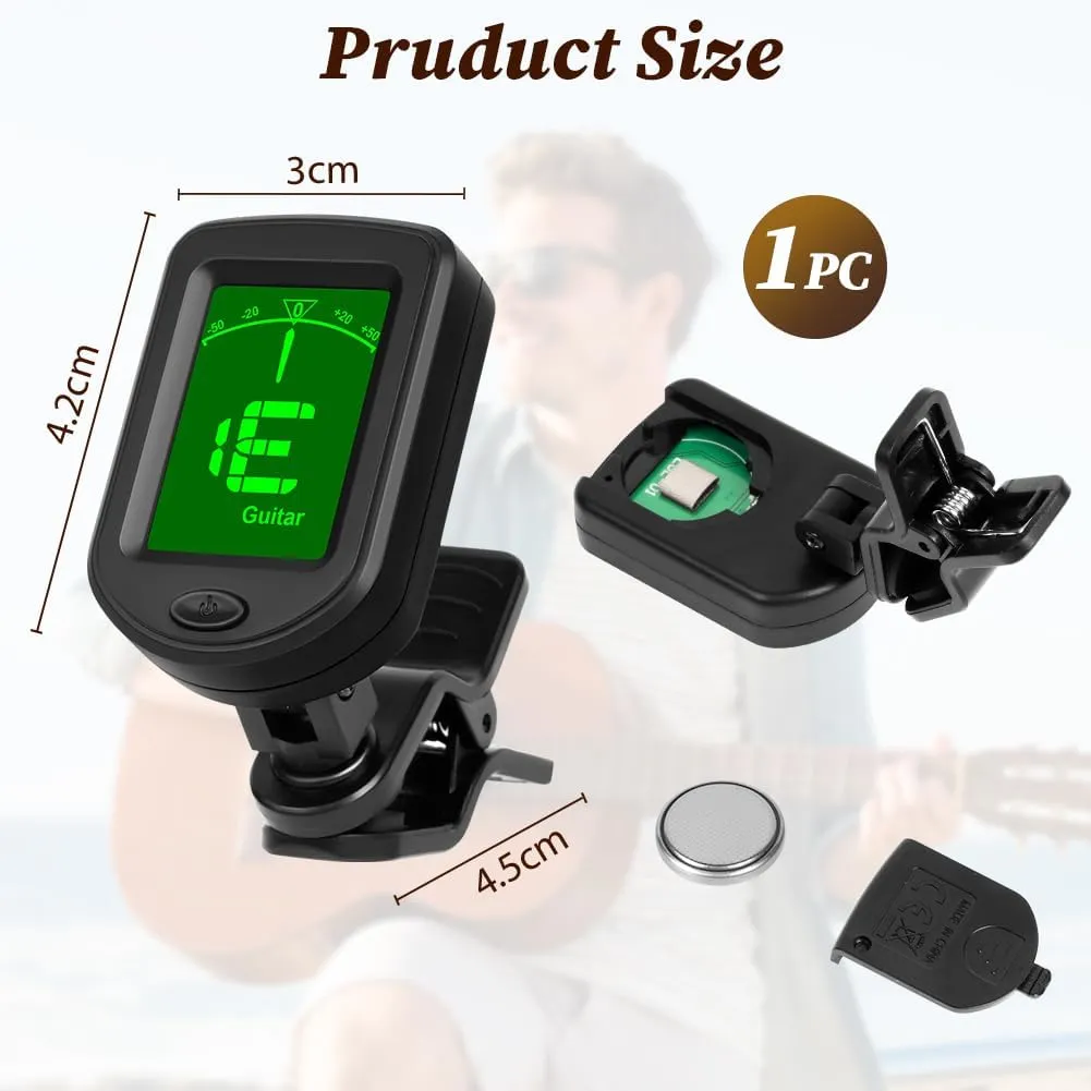 Stimmgerät Gitarre, Clip Tuner, Clip-On Chromatisches Stimmgerät, Stimmgerät zum Anklipsen, Stimmgerät für Gitarre, Bass, Violine, Ukulele, Chromatisch — Bild 2