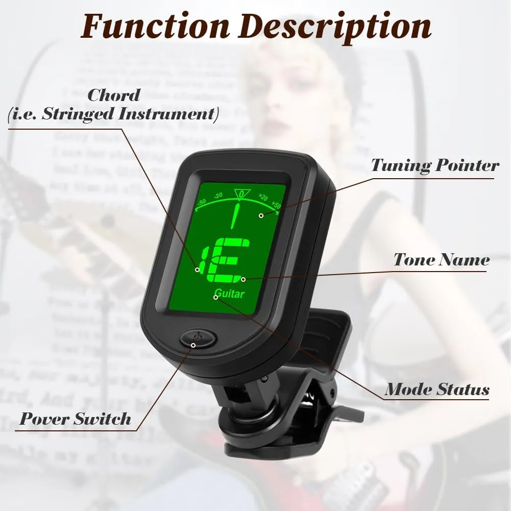 Stimmgerät Gitarre, Clip Tuner, Clip-On Chromatisches Stimmgerät, Stimmgerät zum Anklipsen, Stimmgerät für Gitarre, Bass, Violine, Ukulele, Chromatisch — Bild 3
