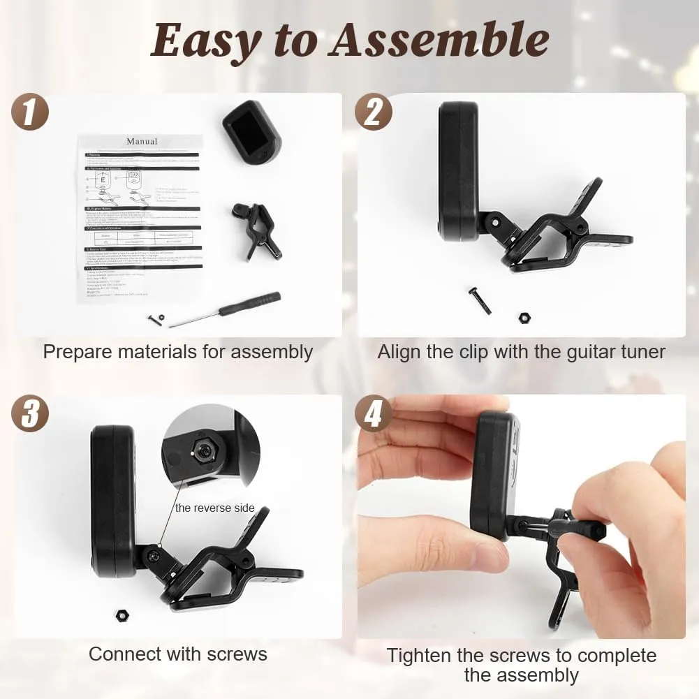 Stimmgerät Gitarre, Clip Tuner, Clip-On Chromatisches Stimmgerät, Stimmgerät zum Anklipsen, Stimmgerät für Gitarre, Bass, Violine, Ukulele, Chromatisch — Bild 6
