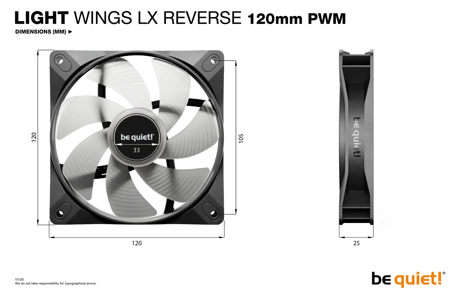 Be Quiet! 120mm Light Wings LX PWM Reverse Black - Gehäuse-Lüfter - 28,5 dB, Ansicht 2