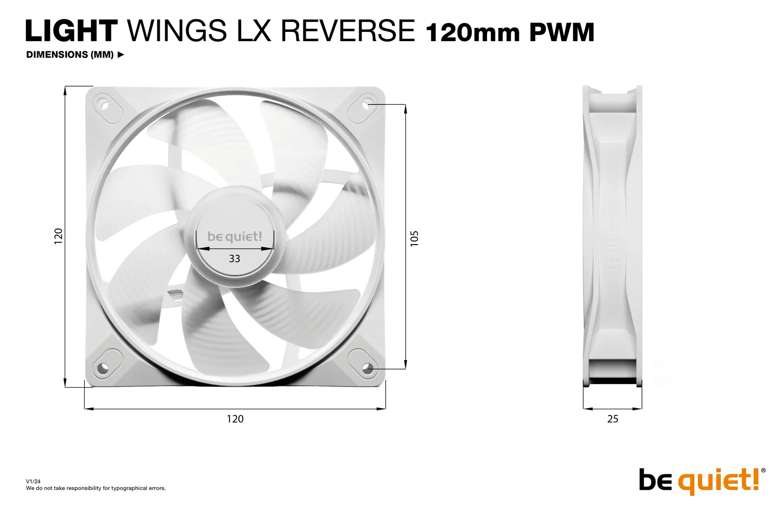 Be Quiet! 120mm Light Wings LX PWM Reverse White - Gehäuse-Lüfter - 28,5 dB, Ansicht 2