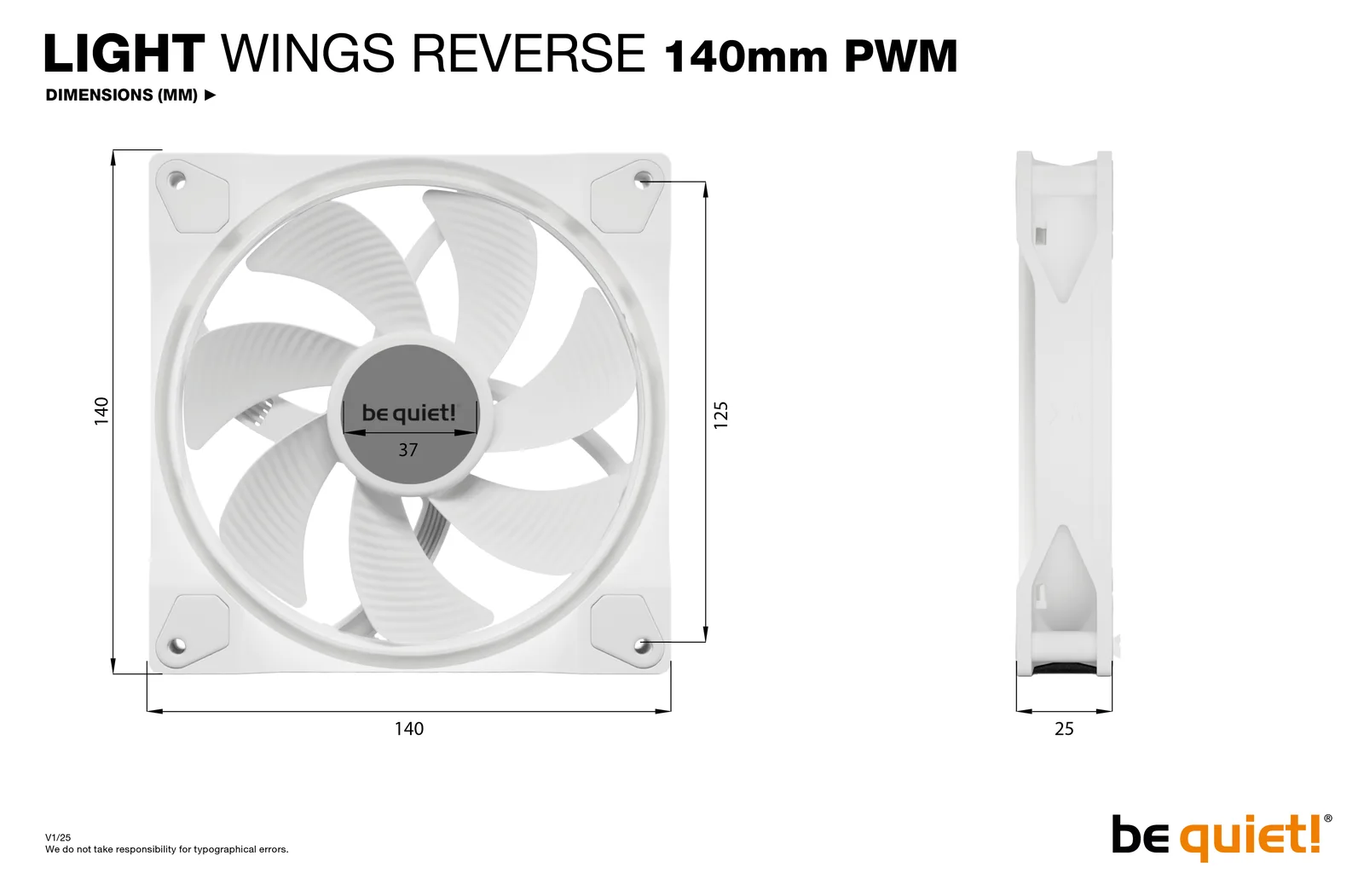 Be Quiet! pc-Lüfter Light Wings 140 mm PWM Reverse White - Gehäuse-Lüfter - 25,5 dB, Ansicht 2