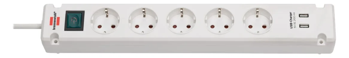 Brennenstuhl Bremounta - Steckdosenleiste - Ausgangsanschlüsse: 5 (2 x USB, 5 x Strom Typ F) - Weiß, Ansicht 2