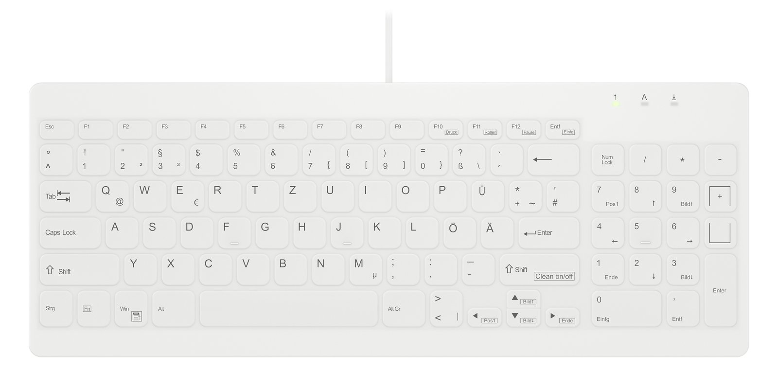 Cherry Hygiene Compact Ultraflat Keyboard with NumPad Fully Sealed Watertight USB White - TL: Deutsch, QWERTZ