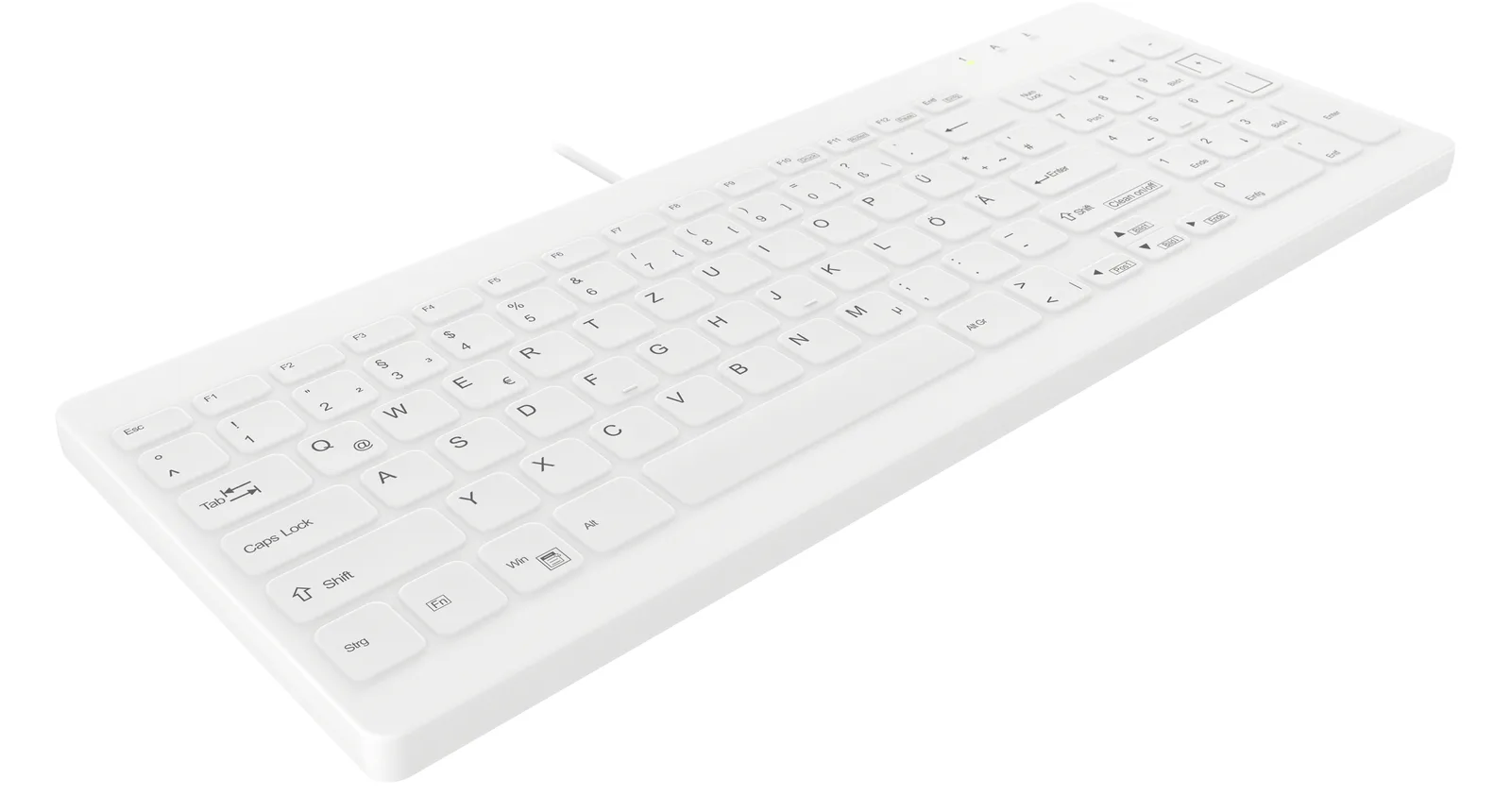 Cherry Hygiene Compact Ultraflat Keyboard with NumPad Fully Sealed Watertight USB White - TL: Deutsch, QWERTZ, Ansicht 3