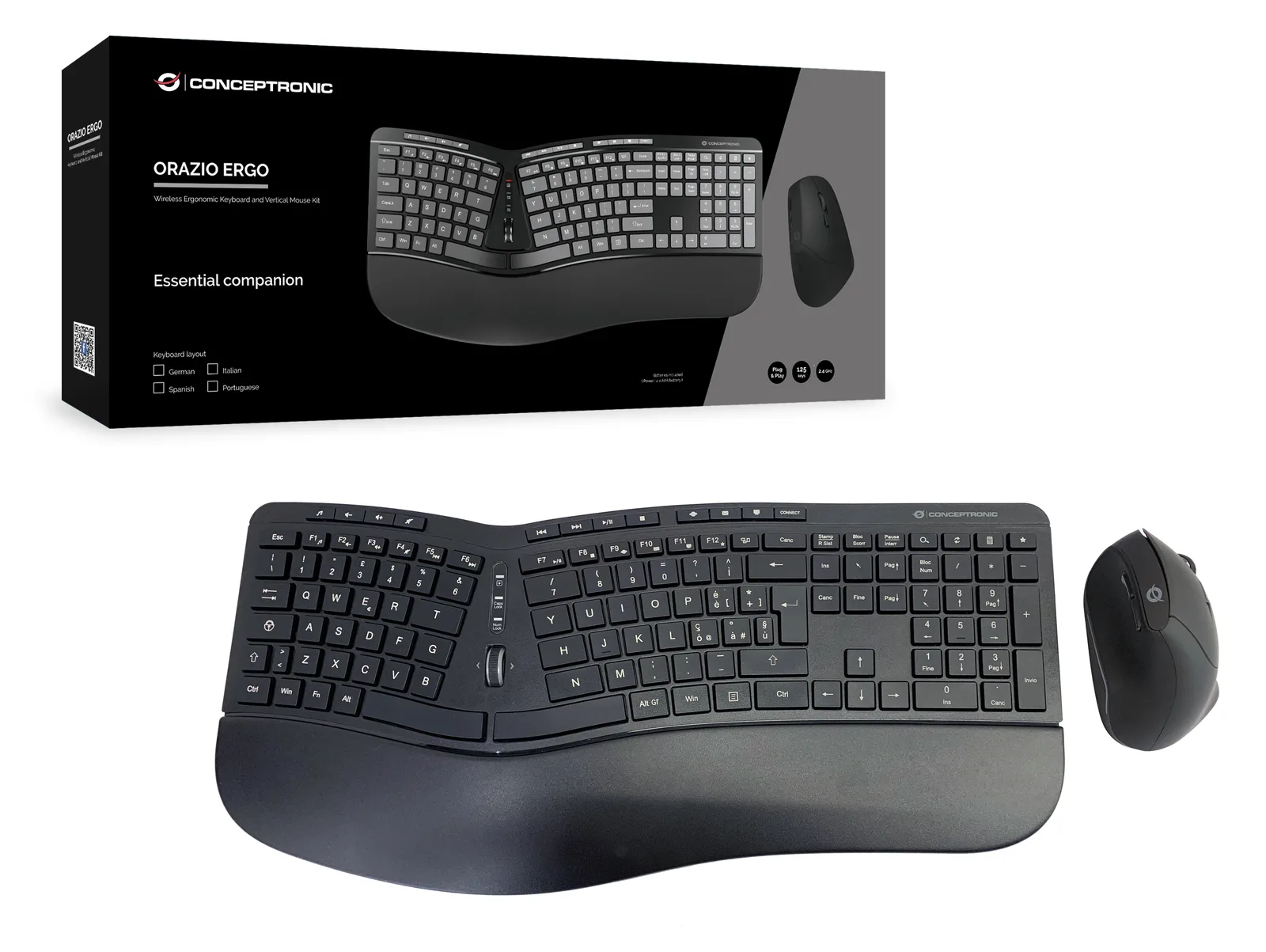 Conceptronic - Volle Größe (100%) - Kabellos - RF Wireless - Schwarz - Maus enthalten - TL: Italienisch, QWERTY, Ansicht 2