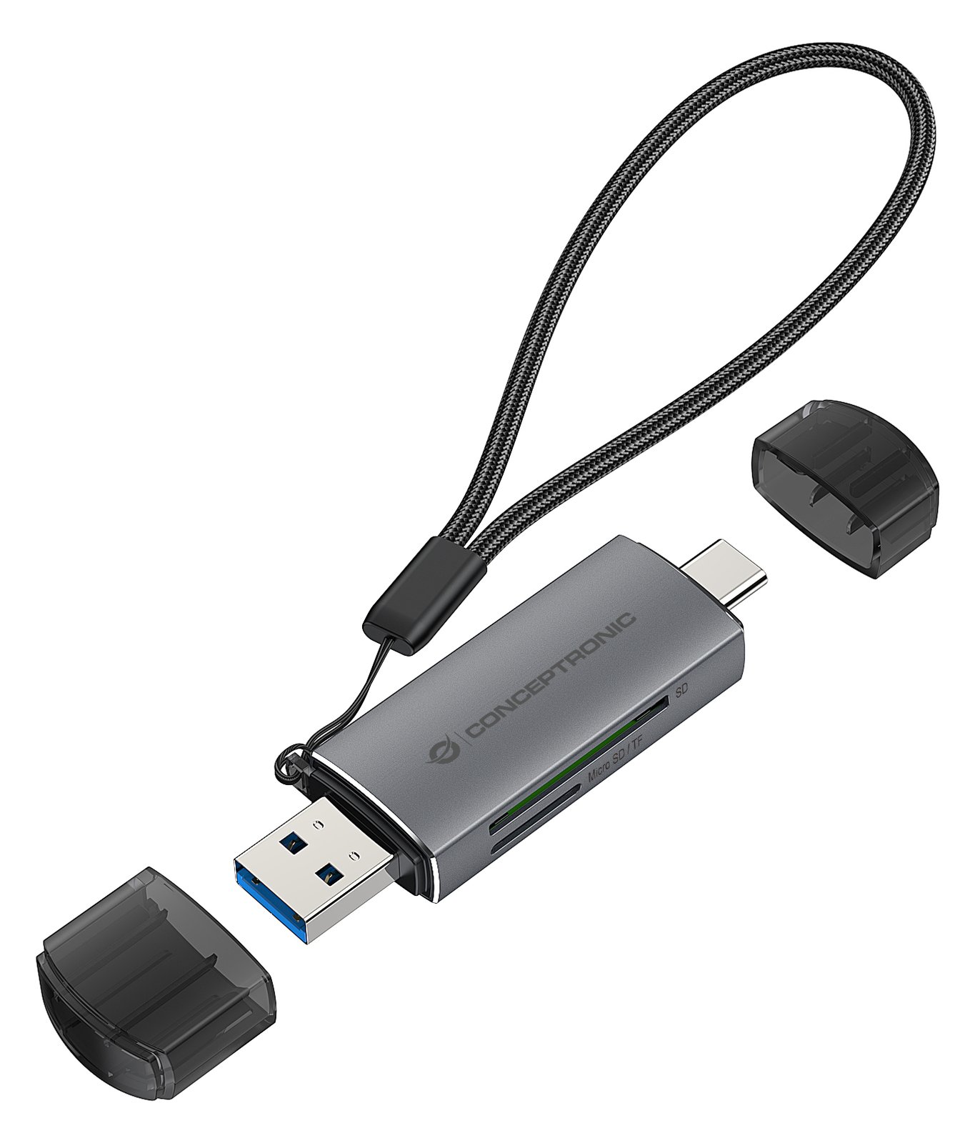 Conceptronic BIAN05G 2-in-1 Dual Plug Kartenleser USB 3.0 - SD/MicroSD 3.0 - UHS-I - MicroSD (TransFlash) - SD - SDHC