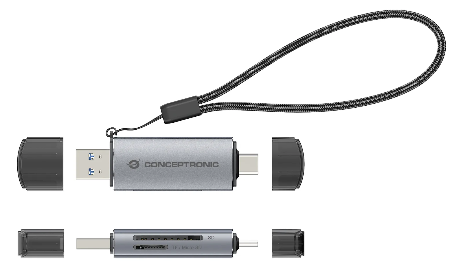 Conceptronic BIAN05G 2-in-1 Dual Plug Kartenleser USB 3.0 - SD/MicroSD 3.0 - UHS-I - MicroSD (TransFlash) - SD - SDHC, Ansicht 4