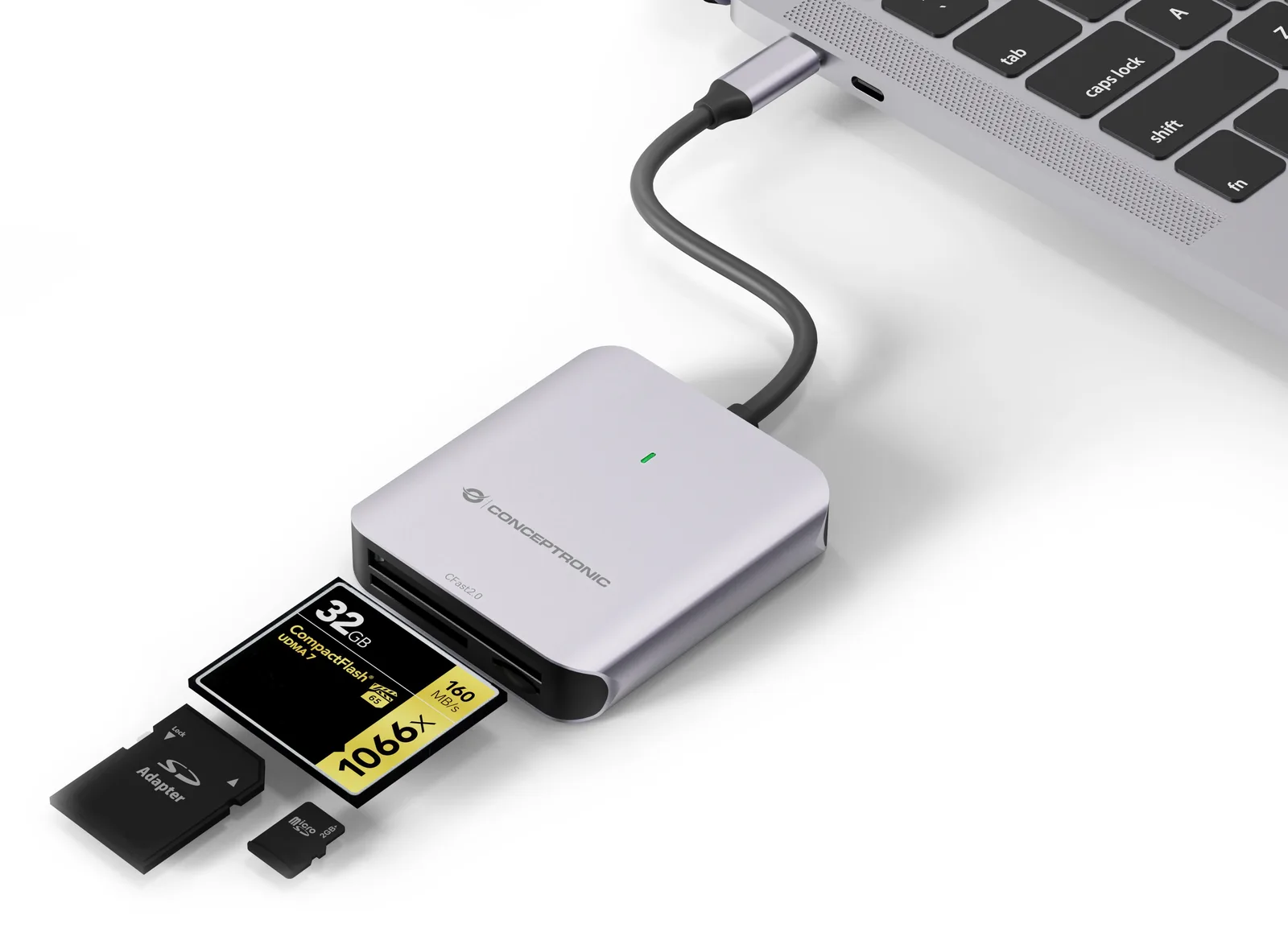 Conceptronic Card USB 3.2 Gen2 CFast SD/TF 4.0 UHS-II - Card-Reader - CompactFlash ATA Serial Transfer (CFast), Ansicht 3