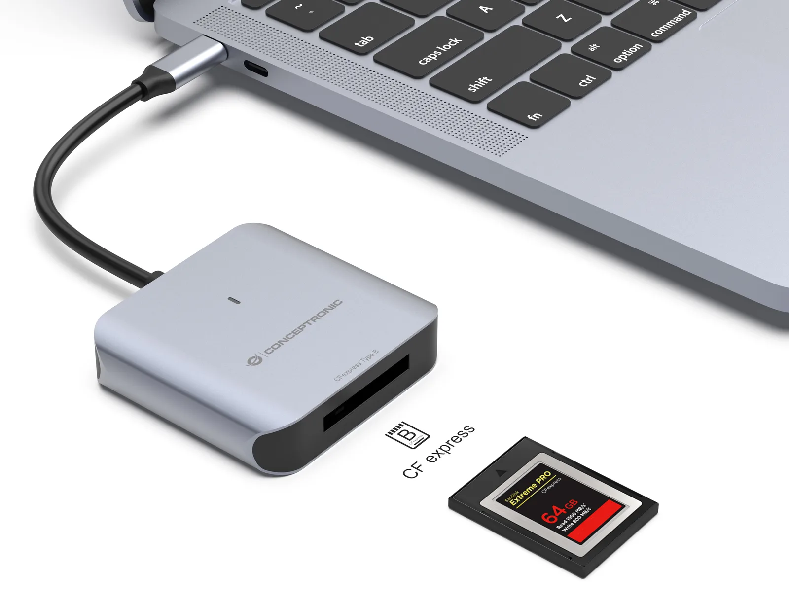 Conceptronic Card USB 3.2 Gen2 Typ-B CFexpress 2.0 sw - Card-Reader - CF Express Typ A, Ansicht 3