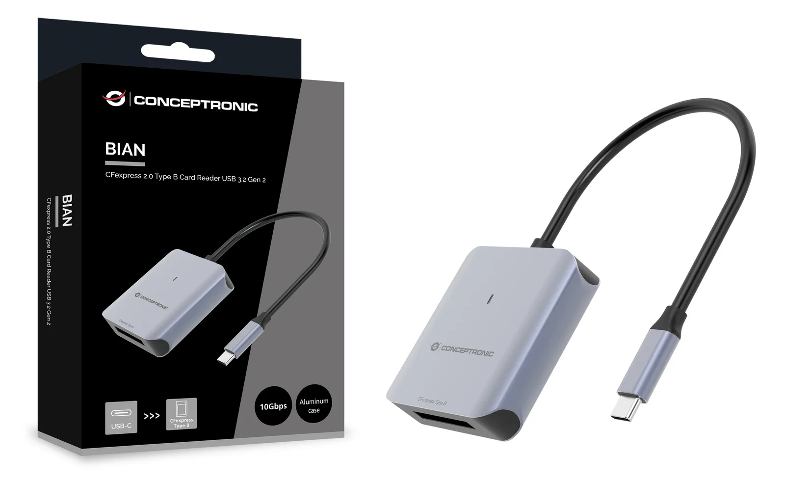 Conceptronic Card USB 3.2 Gen2 Typ-B CFexpress 2.0 sw - Card-Reader - CF Express Typ A, Ansicht 4