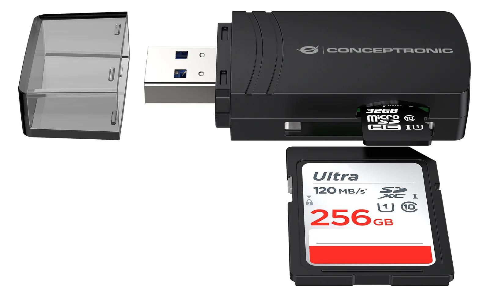 Conceptronic Card USB-A -> Micro SD/TF 4.0 schwarz - Card-Reader - Secure Digital (SD), Ansicht 3
