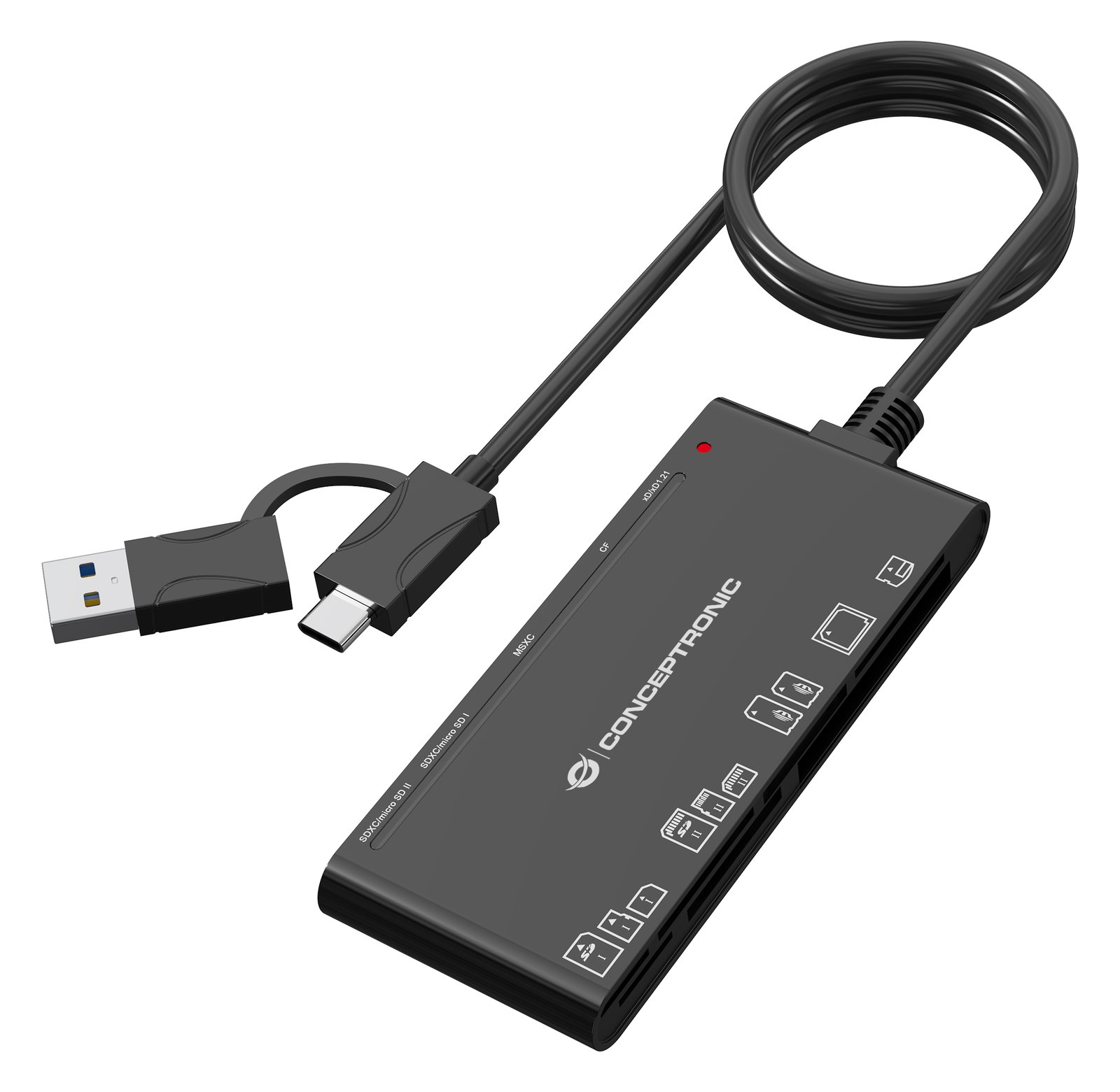 Conceptronic Card USB-A/C->SD/MicroSD/+ schwarz - Card-Reader - CompactFlash (CF Typ 1/CF+)