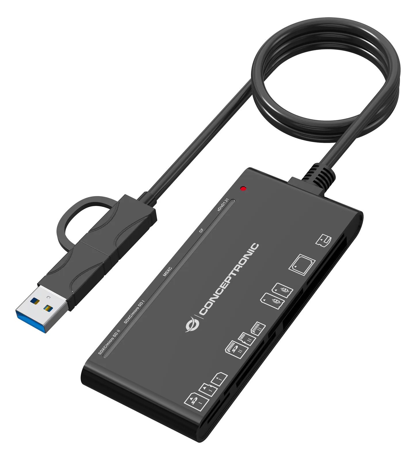 Conceptronic Card USB-A/C->SD/MicroSD/+ schwarz - Card-Reader - CompactFlash (CF Typ 1/CF+), Ansicht 2