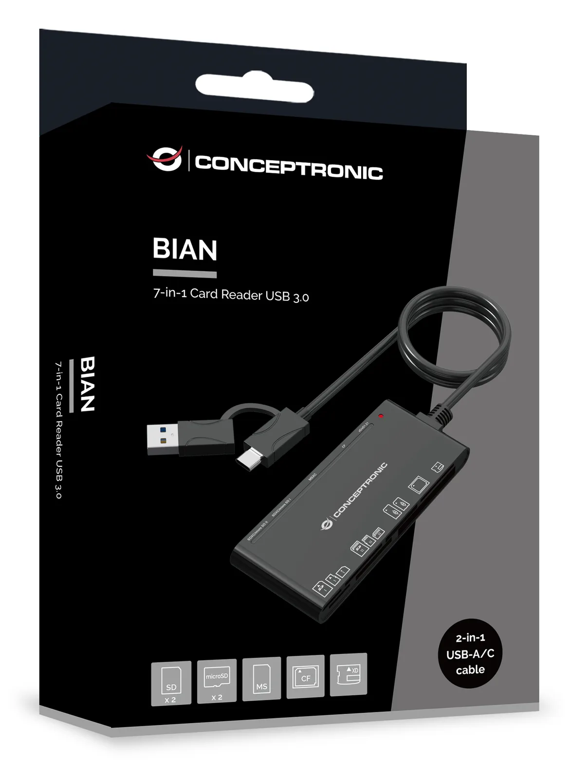 Conceptronic Card USB-A/C->SD/MicroSD/+ schwarz - Card-Reader - CompactFlash (CF Typ 1/CF+), Ansicht 4