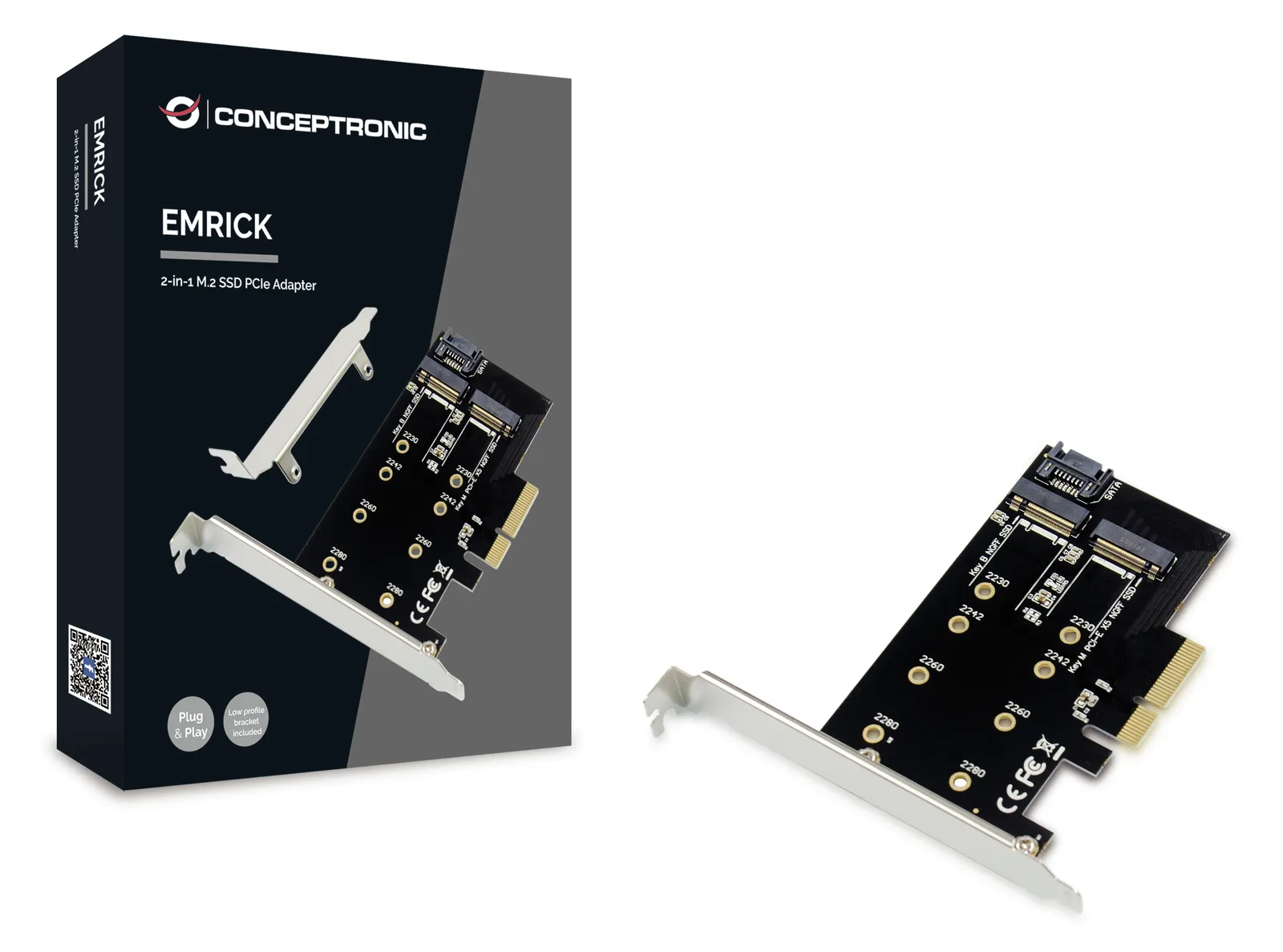 Conceptronic EMRICK 2-in-1-M.2-SSD-PCIe-Adapter SATA AHCI NVMe - PCIe - M.2 - PCIe 3.0 - Passiv - China - JMB585, Ansicht 2