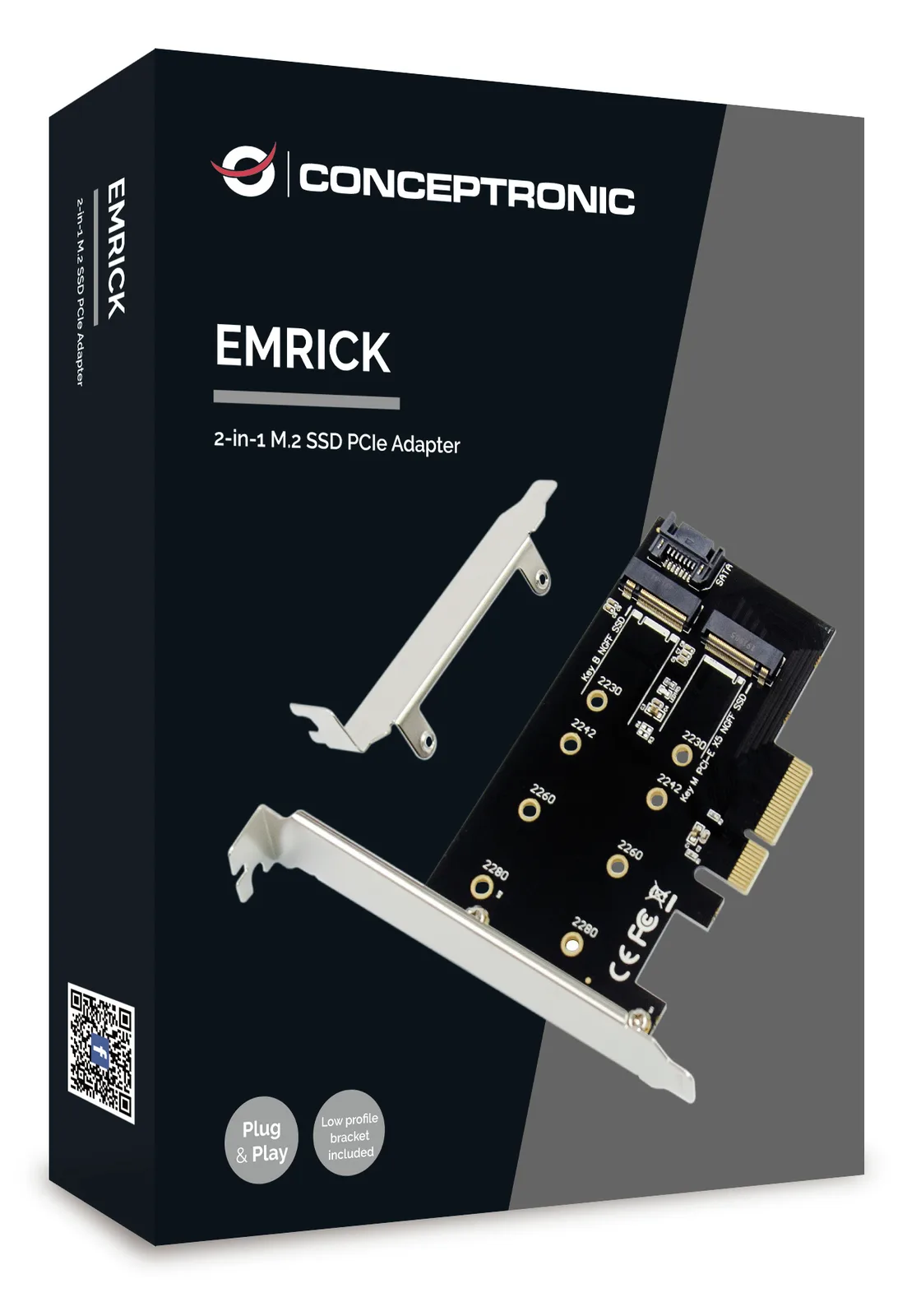 Conceptronic EMRICK 2-in-1-M.2-SSD-PCIe-Adapter SATA AHCI NVMe - PCIe - M.2 - PCIe 3.0 - Passiv - China - JMB585, Ansicht 3