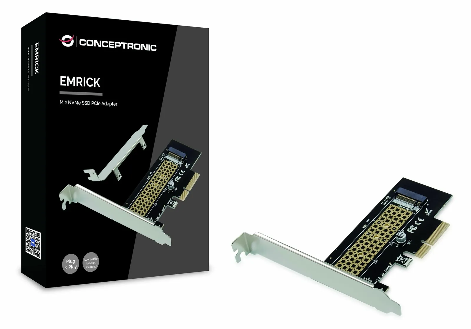 Conceptronic EMRICK M.2-NVMe-SSD-PCIe-Adapter - PCIe - M.2 - PCIe 3.0 - Schwarz - Edelstahl - Passiv - China, Ansicht 2