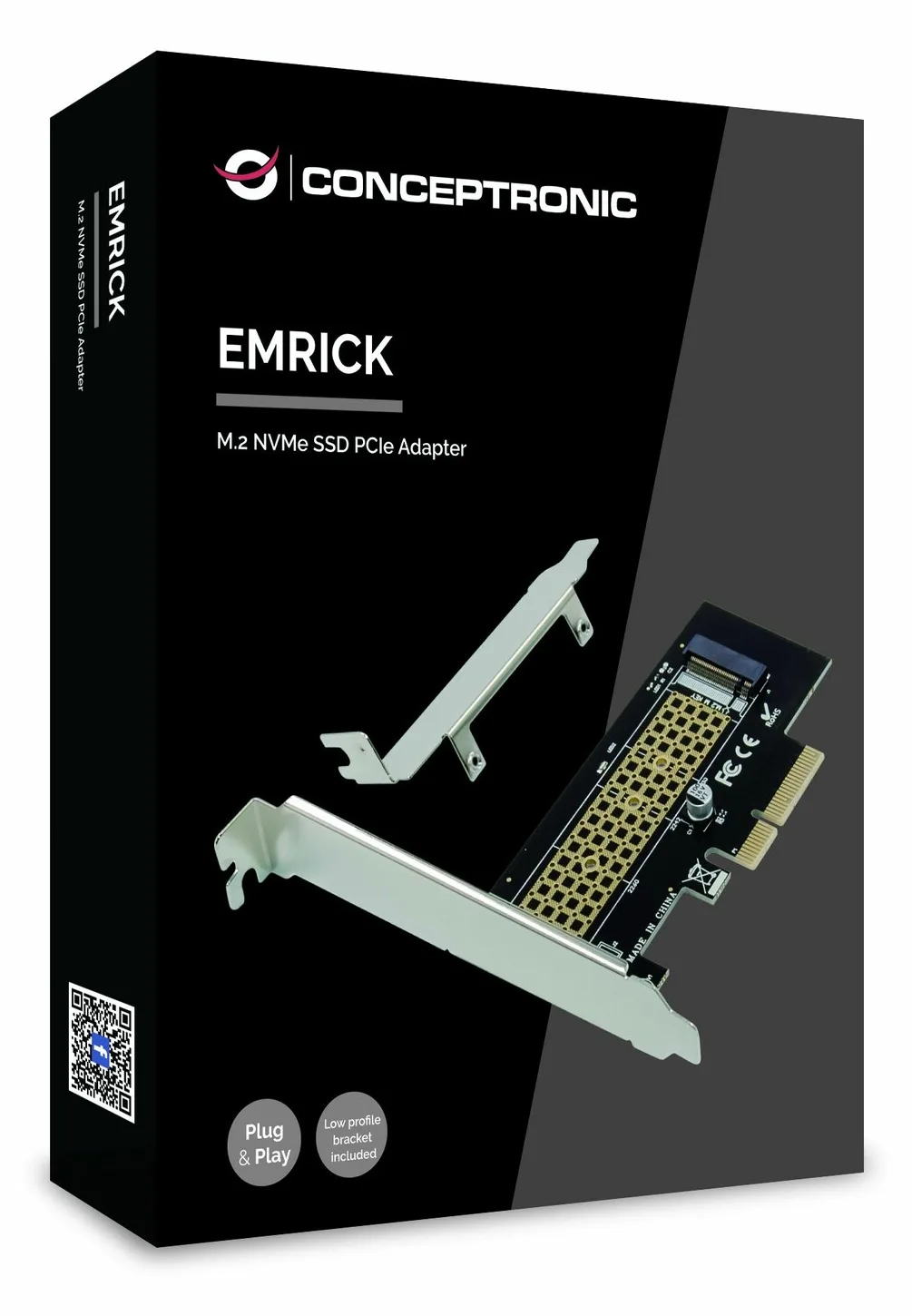 Conceptronic EMRICK M.2-NVMe-SSD-PCIe-Adapter - PCIe - M.2 - PCIe 3.0 - Schwarz - Edelstahl - Passiv - China, Ansicht 3