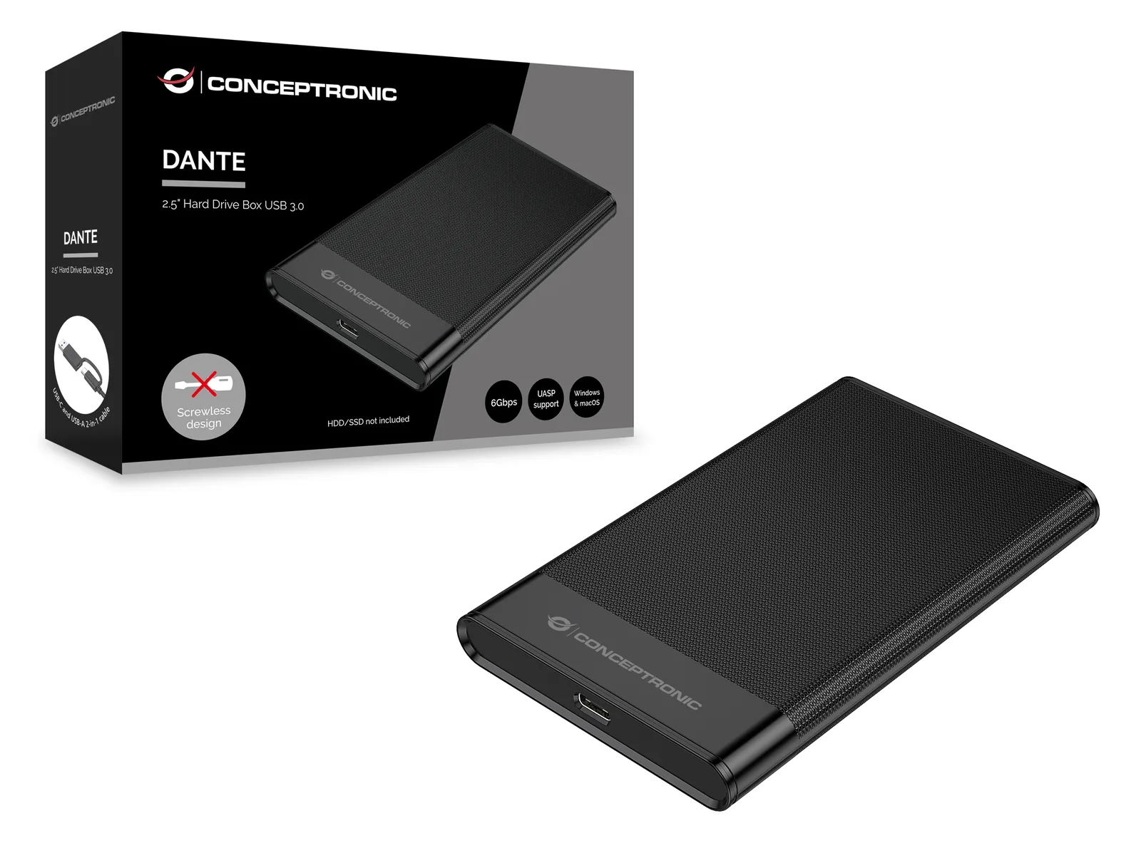 Conceptronic HDD Gehäuse 2.5 SATA I-III HDD/SSD USB-A &-C - HDD-Wechselrahmen - 2,5 (DANTE06B) - HDD-Wechselrahmen, Ansicht 2