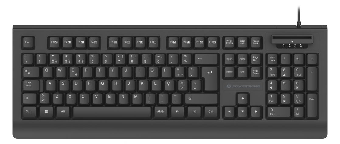 Conceptronic KAYNE01PT USB-Tastatur mit Smart ID-Kartenleser - Kabelgebunden - TL: Portugiesisch, QWERTY