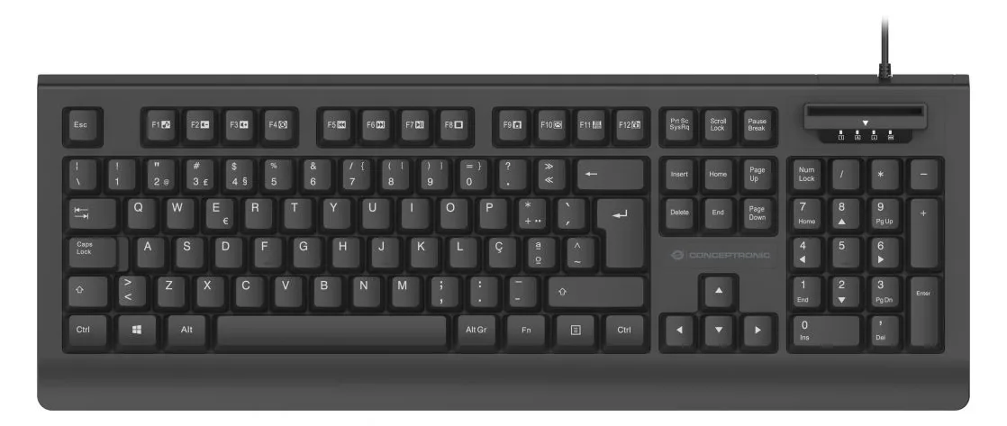 Conceptronic KAYNE01PT USB-Tastatur mit Smart ID-Kartenleser - Kabelgebunden - TL: Portugiesisch, QWERTY, Ansicht 2