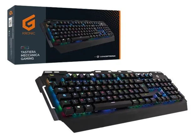 Conceptronic KRONIC - Tastatur - Hintergrundbeleuchtung - USB - blauer Schalter - Schwarz - TL: Italienisch, QWERTY, Ansicht 2