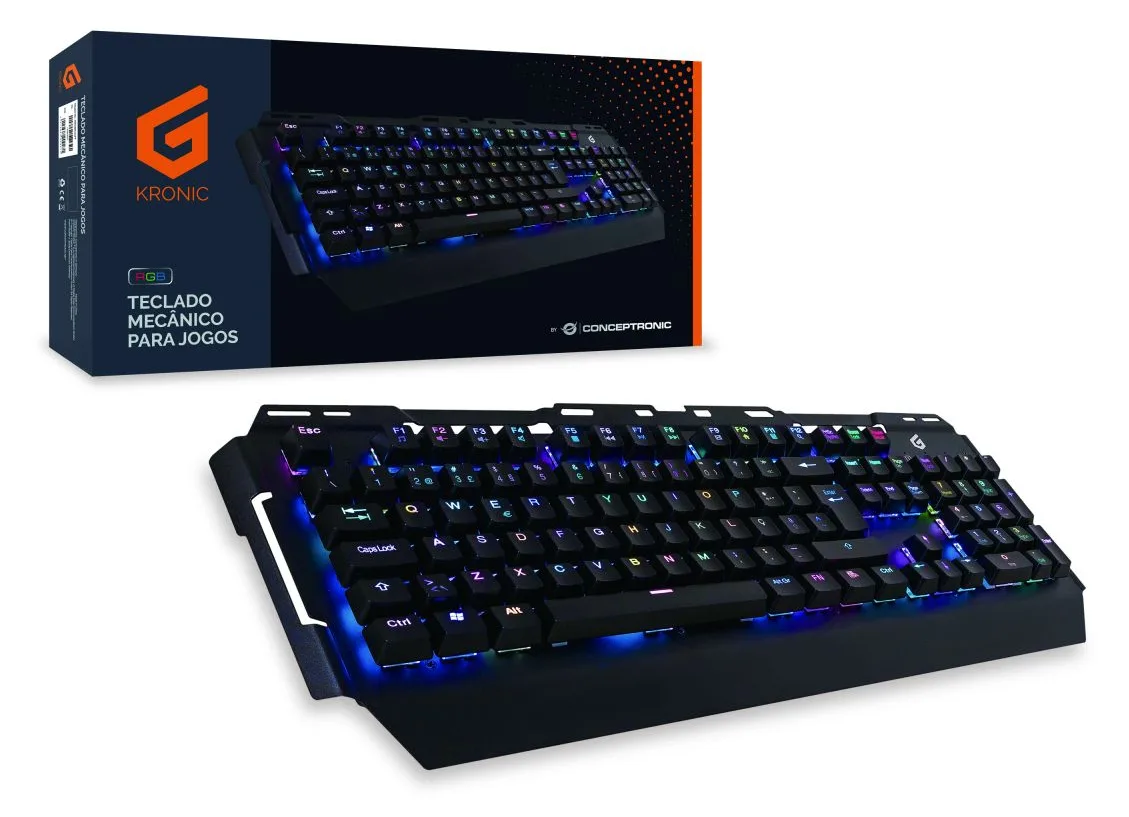 Conceptronic KRONIC - Tastatur - Hintergrundbeleuchtung - USB - blauer Schalter -Schwarz - TL: Portugiesisch, QWERTY, Ansicht 2