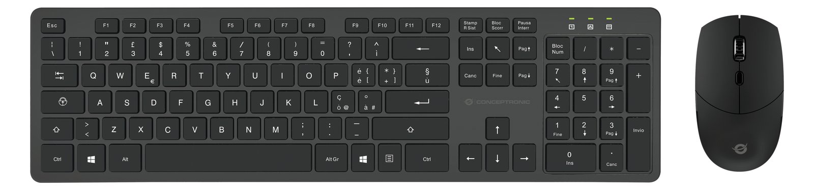 Conceptronic ORAZIO - Tastatur-und-Maus-Set - kabellos - 2.4 GHz - Schwarz - TL: Italienisch, QWERTY
