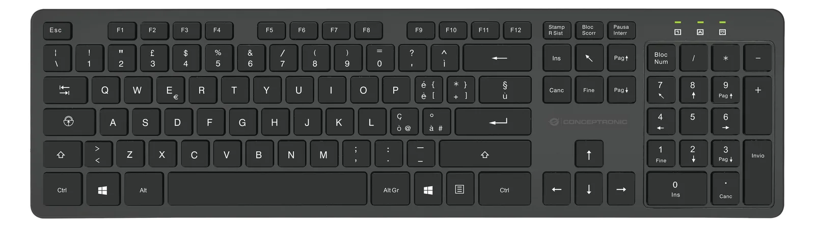 Conceptronic ORAZIO - Tastatur-und-Maus-Set - kabellos - 2.4 GHz - Schwarz - TL: Italienisch, QWERTY, Ansicht 2