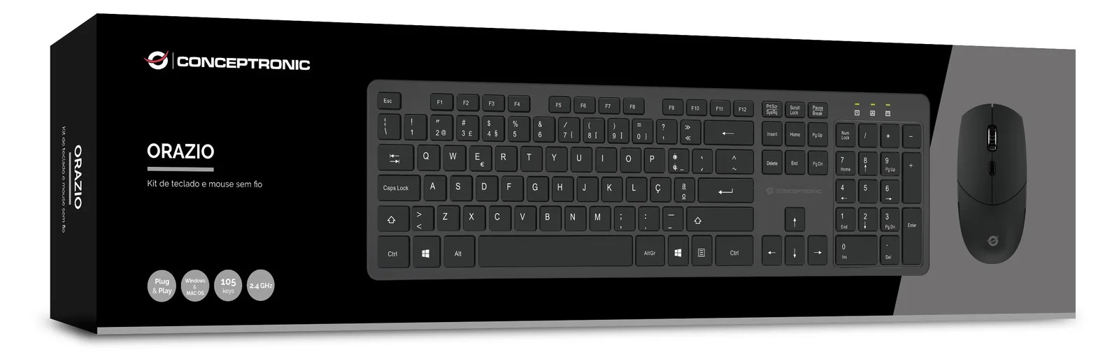 Conceptronic ORAZIO - Tastatur-und-Maus-Set - kabellos - 2.4 GHz - Schwarz - TL: Portugiesisch, QWERTY, Ansicht 4