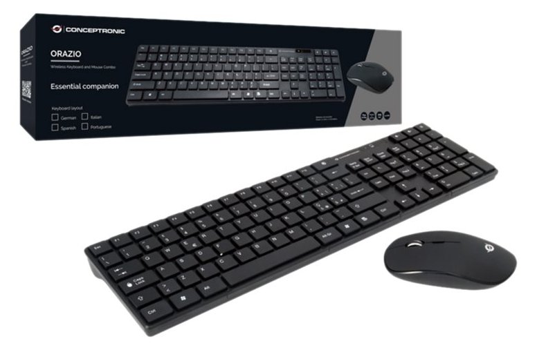 Conceptronic ORAZIO - Tastatur-und-Maus-Set - kabellos - 2.4 GHz - Schwarz - TL: Spanisch, QWERTY
