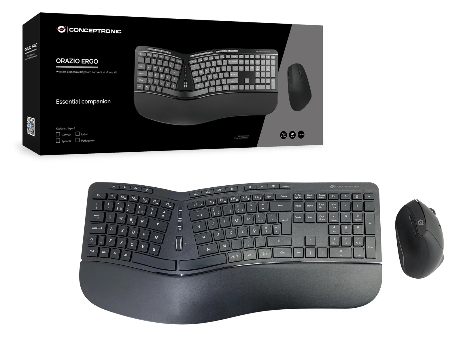 Conceptronic ORAZIO02PT - Volle Größe (100%) - RF Wireless - Schwarz - Maus enthalten - TL: Portugiesisch, QWERTY, Ansicht 2