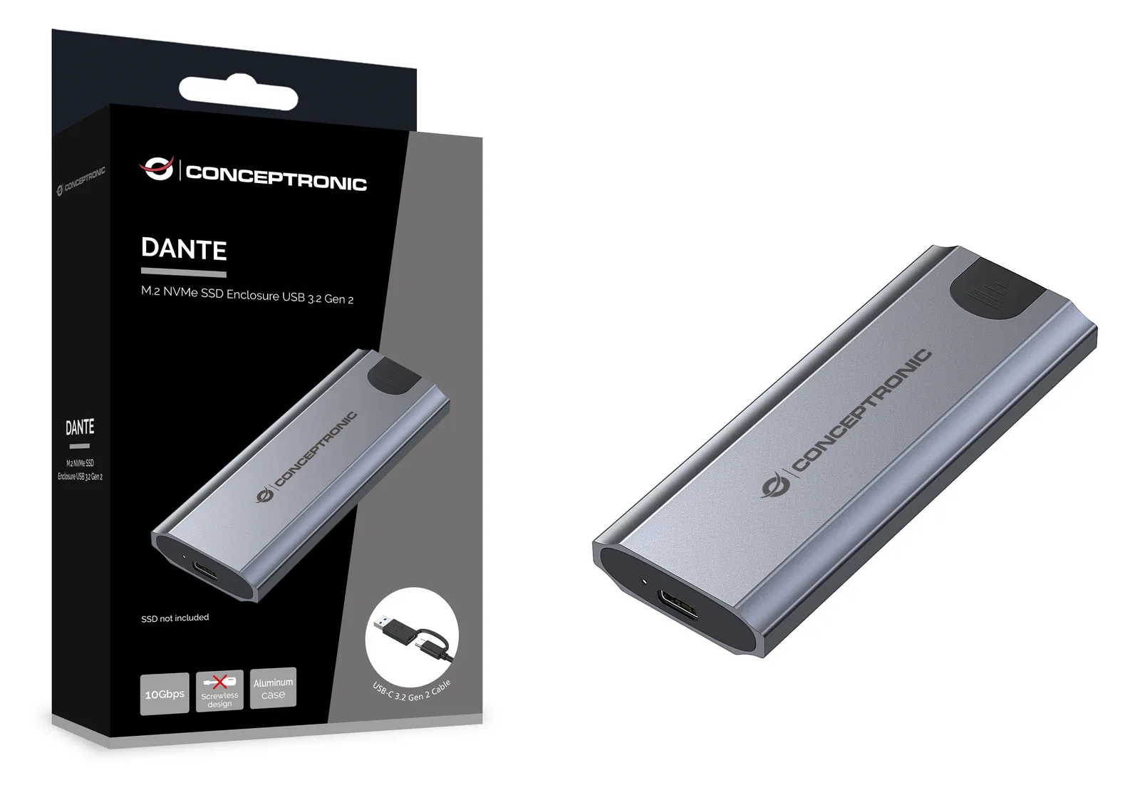 Conceptronic SSD Gehäuse M-Key M.2 ->M/B+M-Key USB3.2 10Gb/s - HDD-Wechselrahmen - USB 3.0, Ansicht 2