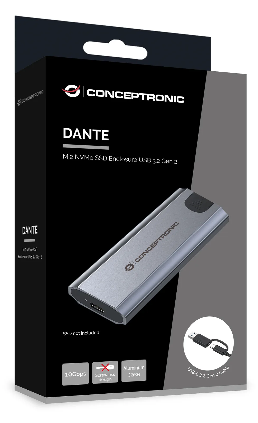 Conceptronic SSD Gehäuse M-Key M.2 ->M/B+M-Key USB3.2 10Gb/s - HDD-Wechselrahmen - USB 3.0, Ansicht 3