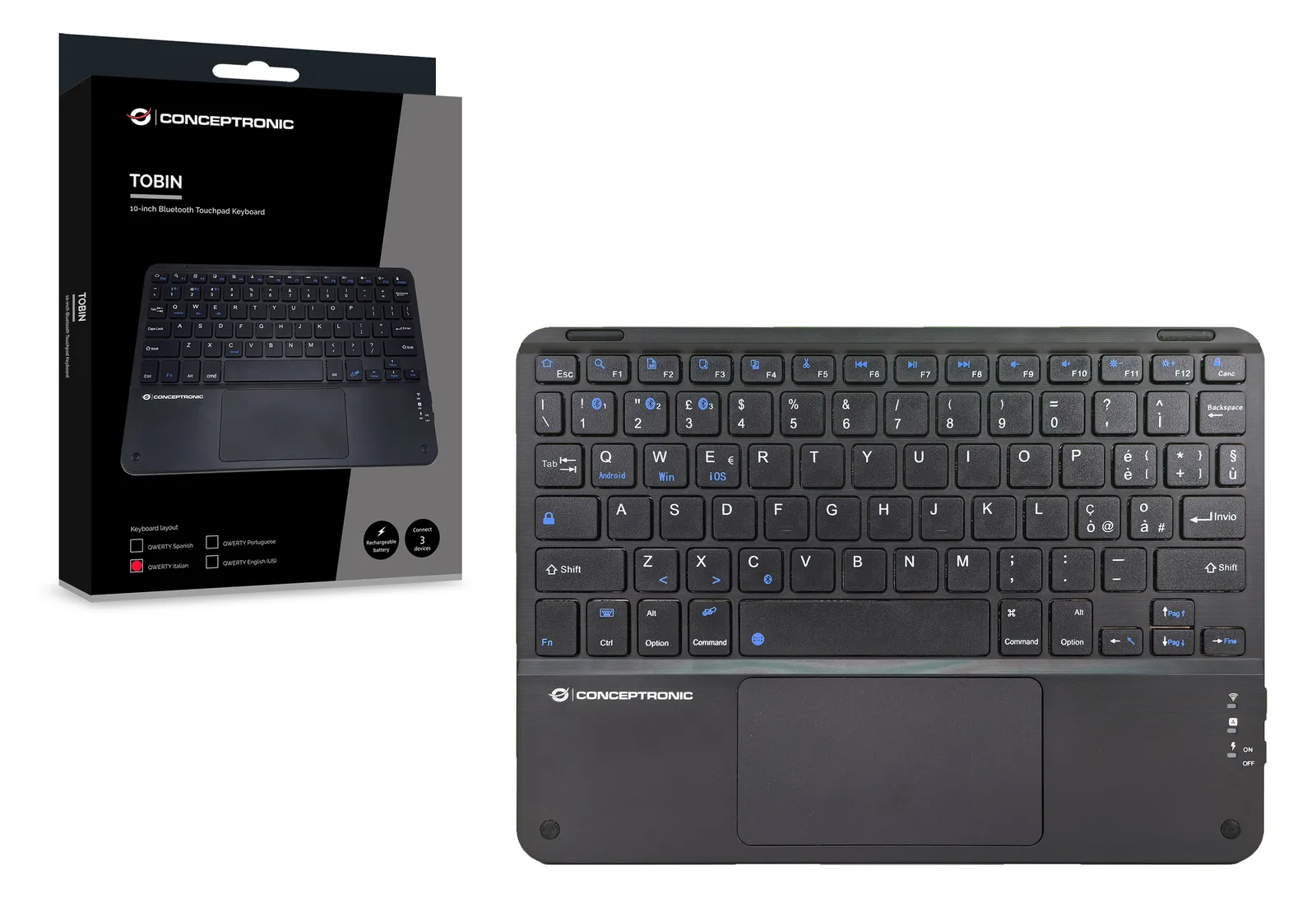 Conceptronic Wireless Tastatur 10 schwarz - Tastatur - TL: Italienisch, QWERTY, Ansicht 3