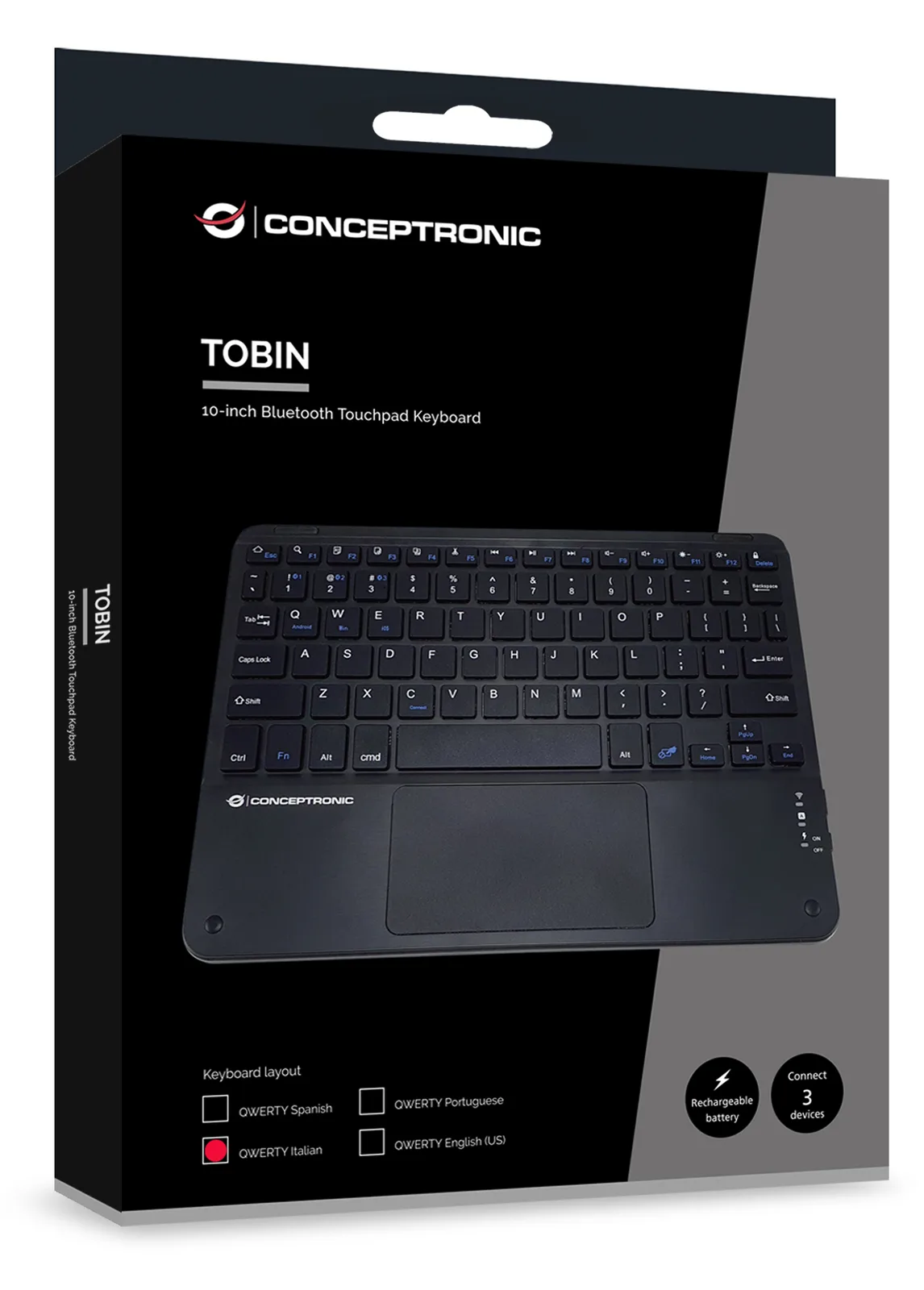 Conceptronic Wireless Tastatur 10 schwarz - Tastatur - TL: Italienisch, QWERTY, Ansicht 4