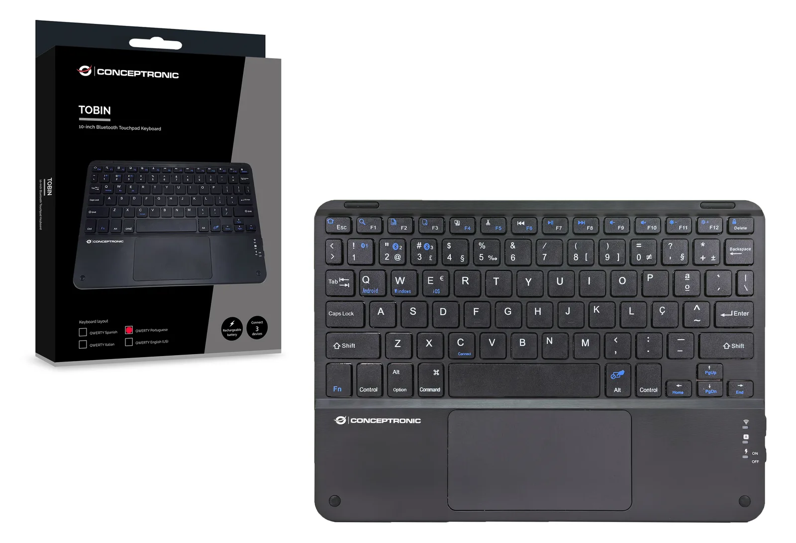 Conceptronic Wireless Tastatur 10 schwarz - Tastatur - TL: Portugiesisch, QWERTY, Ansicht 3