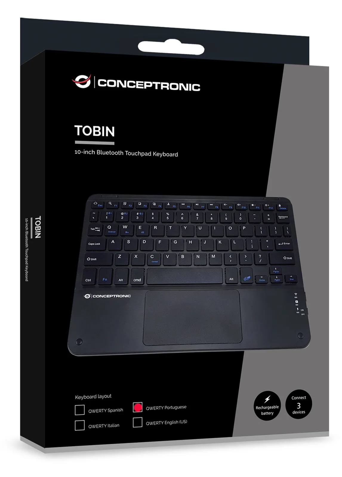 Conceptronic Wireless Tastatur 10 schwarz - Tastatur - TL: Portugiesisch, QWERTY, Ansicht 4