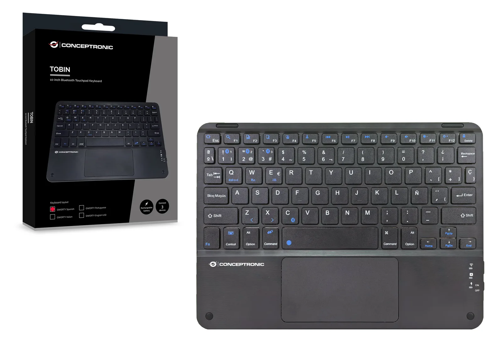 Conceptronic Wireless Tastatur 10 schwarz - Tastatur - TL: Spanisch, QWERTY, Ansicht 3