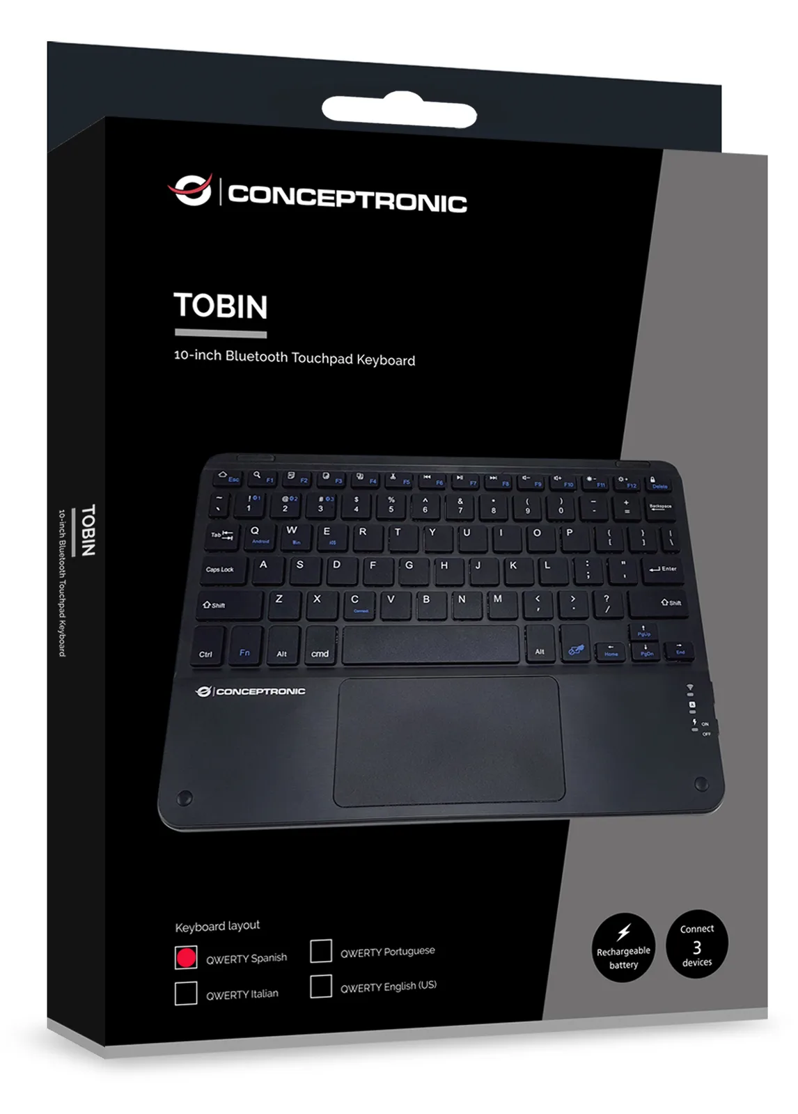 Conceptronic Wireless Tastatur 10 schwarz - Tastatur - TL: Spanisch, QWERTY, Ansicht 4