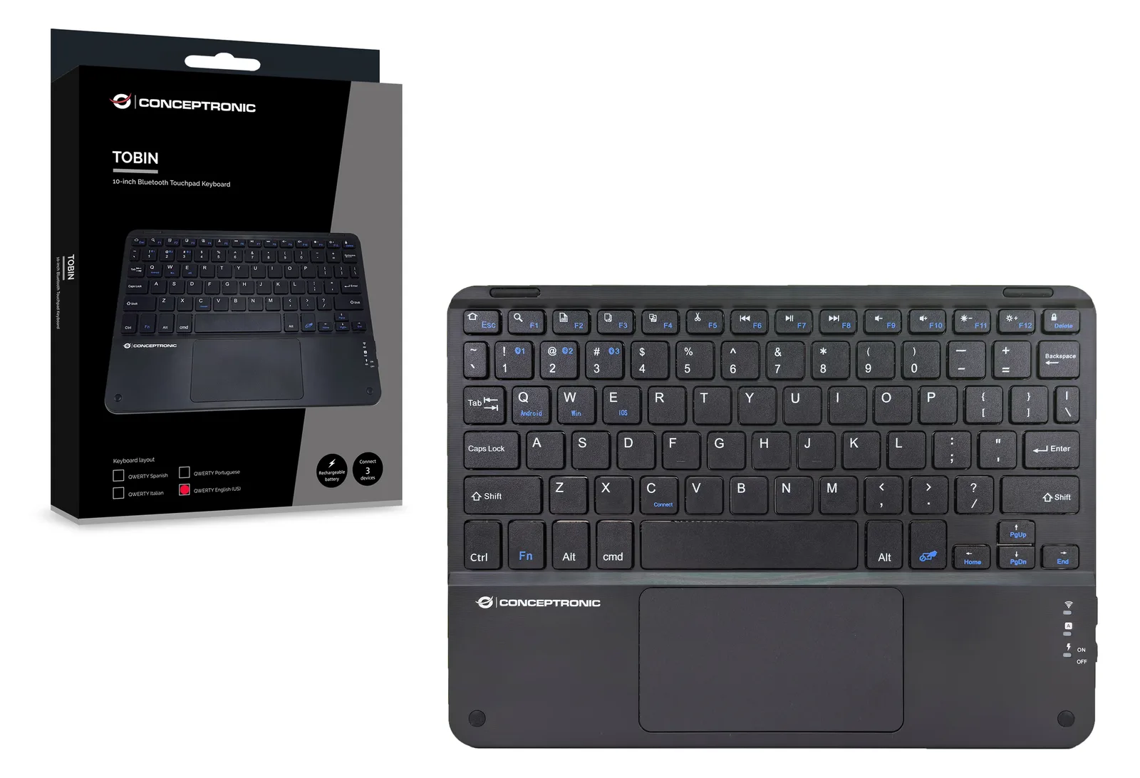 Conceptronic Wireless Tastatur 10 schwarz - Tastatur - TL: US, QWERTY, Ansicht 2