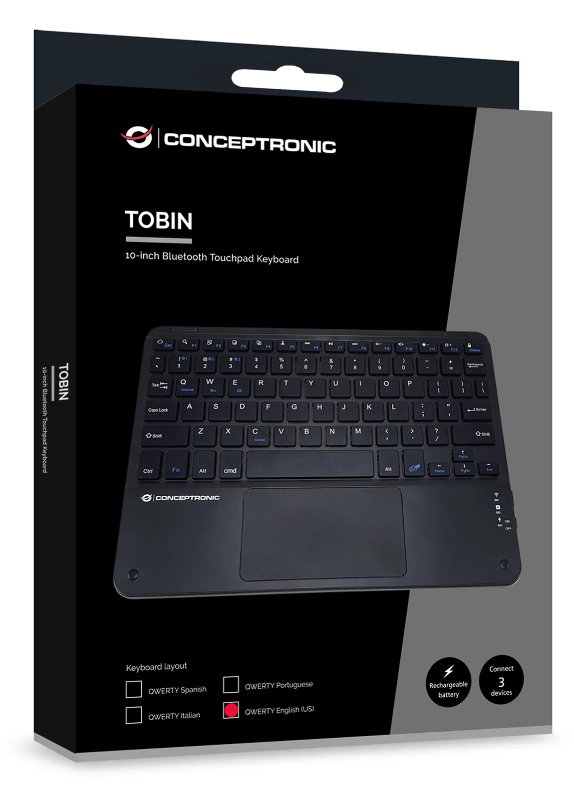 Conceptronic Wireless Tastatur 10 schwarz - Tastatur - TL: US, QWERTY, Ansicht 3