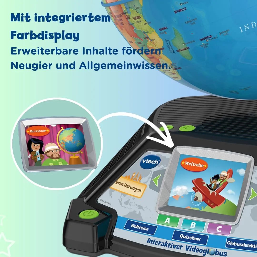 VTech Interaktiver Videoglobus – Weltkugel mit Bildschirm, akustischen und visuellen Lerninhalten (deutsche Version) – Ideal für die Einschulung – Für Kinder ab 7 Jahren — Bild 2