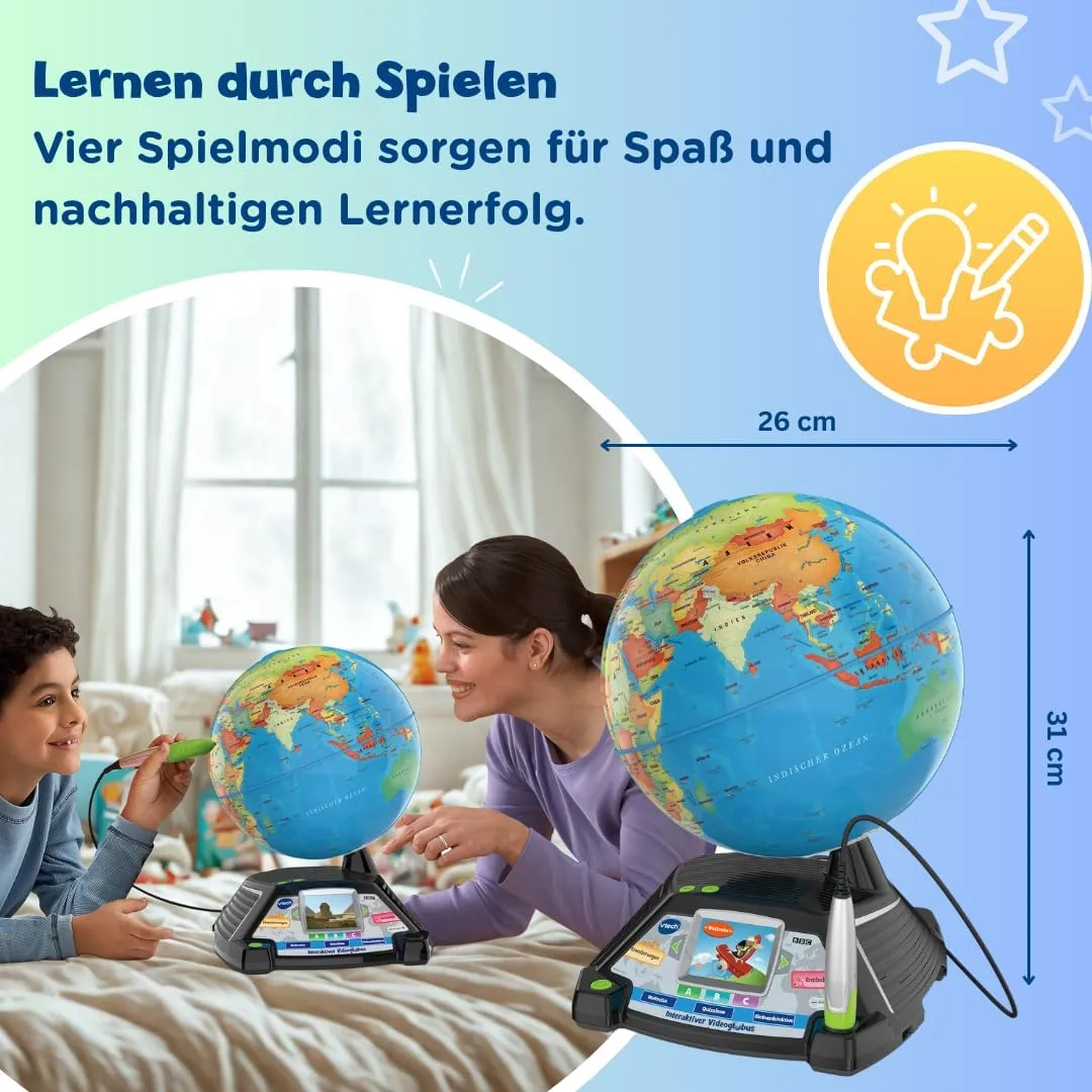 VTech Interaktiver Videoglobus – Weltkugel mit Bildschirm, akustischen und visuellen Lerninhalten (deutsche Version) – Ideal für die Einschulung – Für Kinder ab 7 Jahren — Bild 3