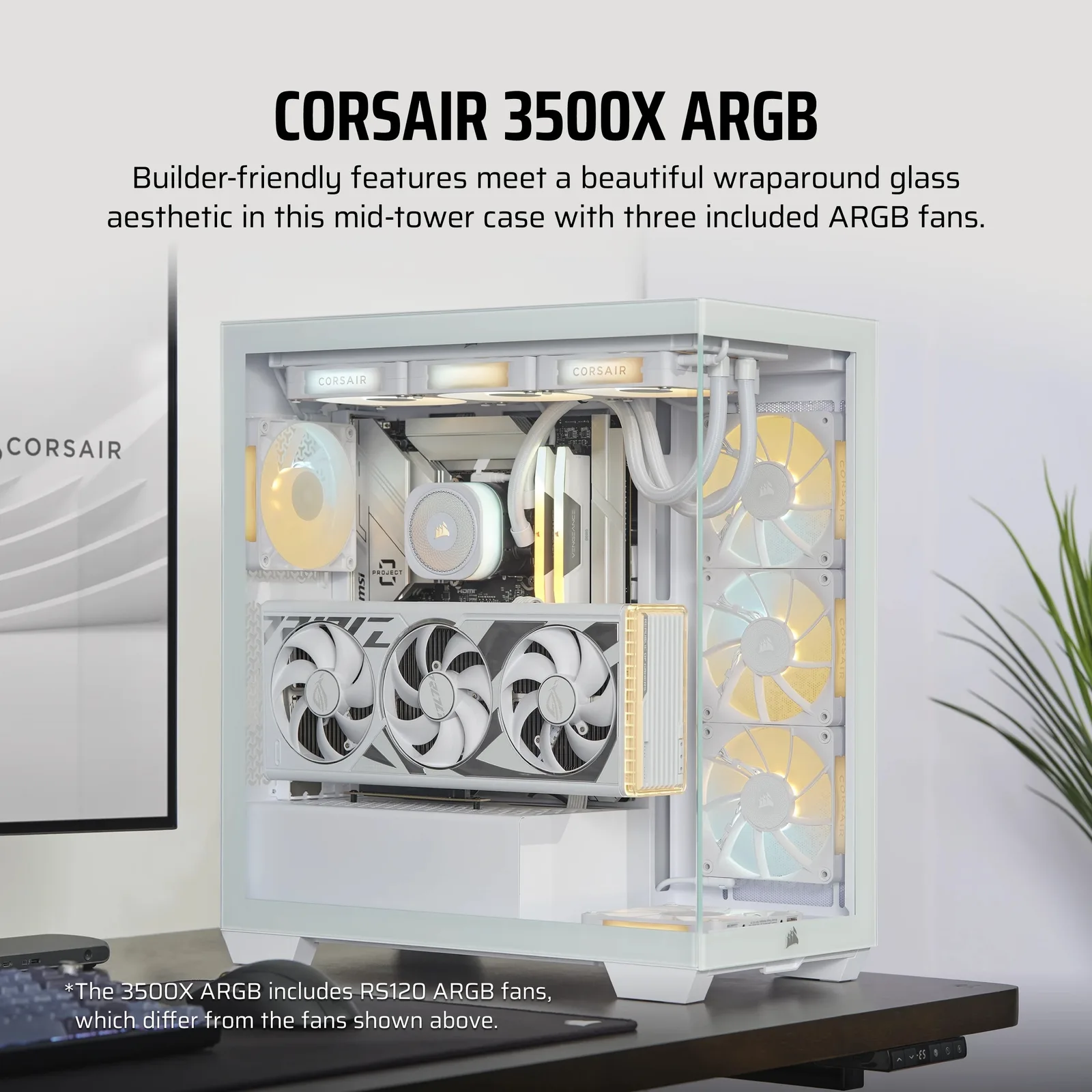 Corsair 3500X ARGB - Mid tower - E-ATX - Seitenteil mit Fenster (gehärtetes Glas) - Weiß, Ansicht 2