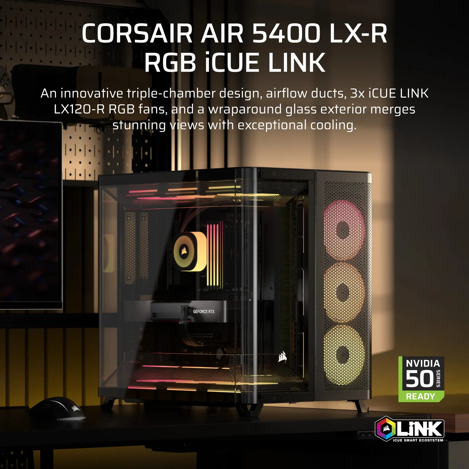 Corsair Air 5400 LX-R LINK Tempered Glass Mid-Tower Black - Tower - ATX, Ansicht 2