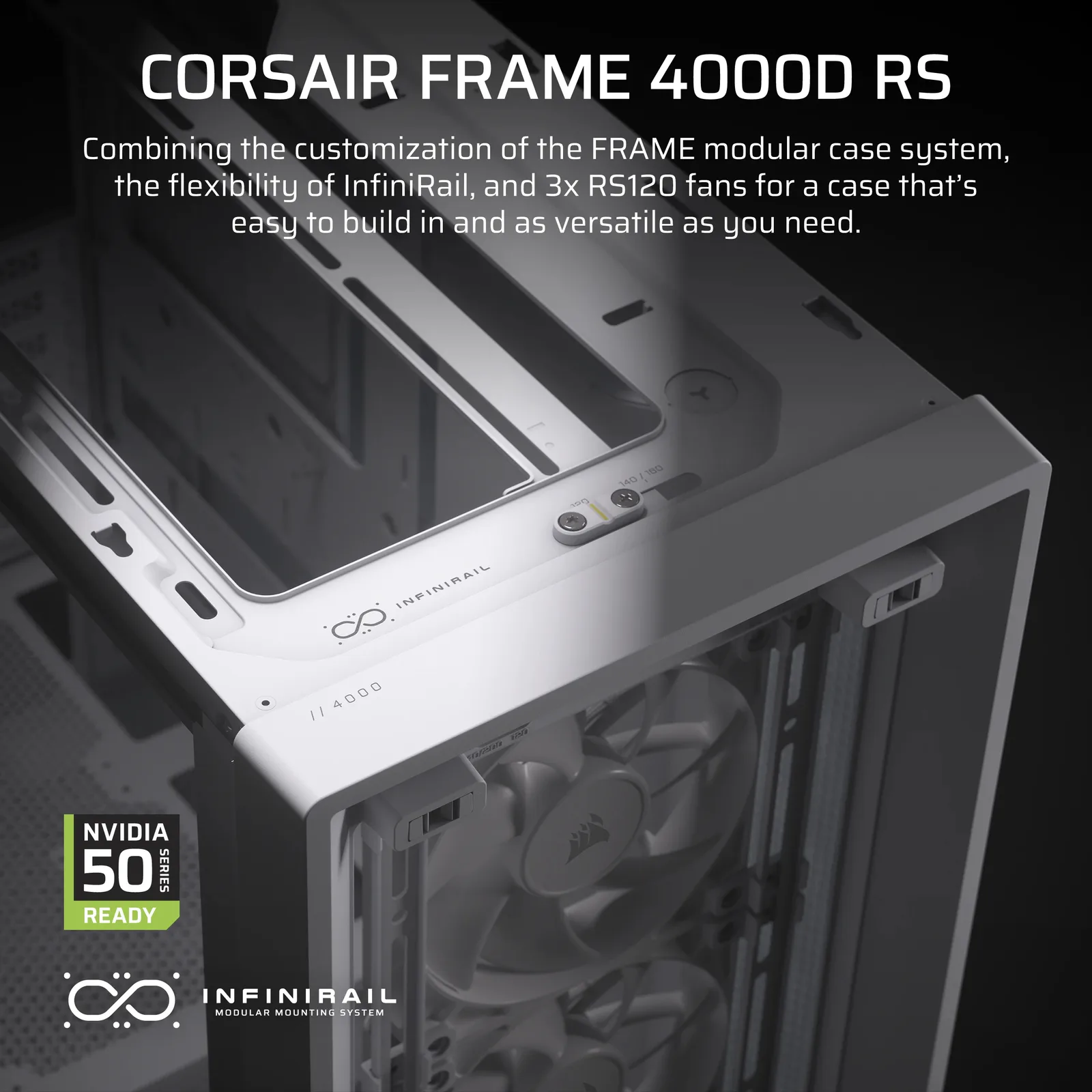 Corsair FRAME 4000D RS - Midi-Tower Gaming - E-ATX - Seitenteil mit Fenster - keine Spannungsversorgung (ATX) - weiß, Ansicht 3