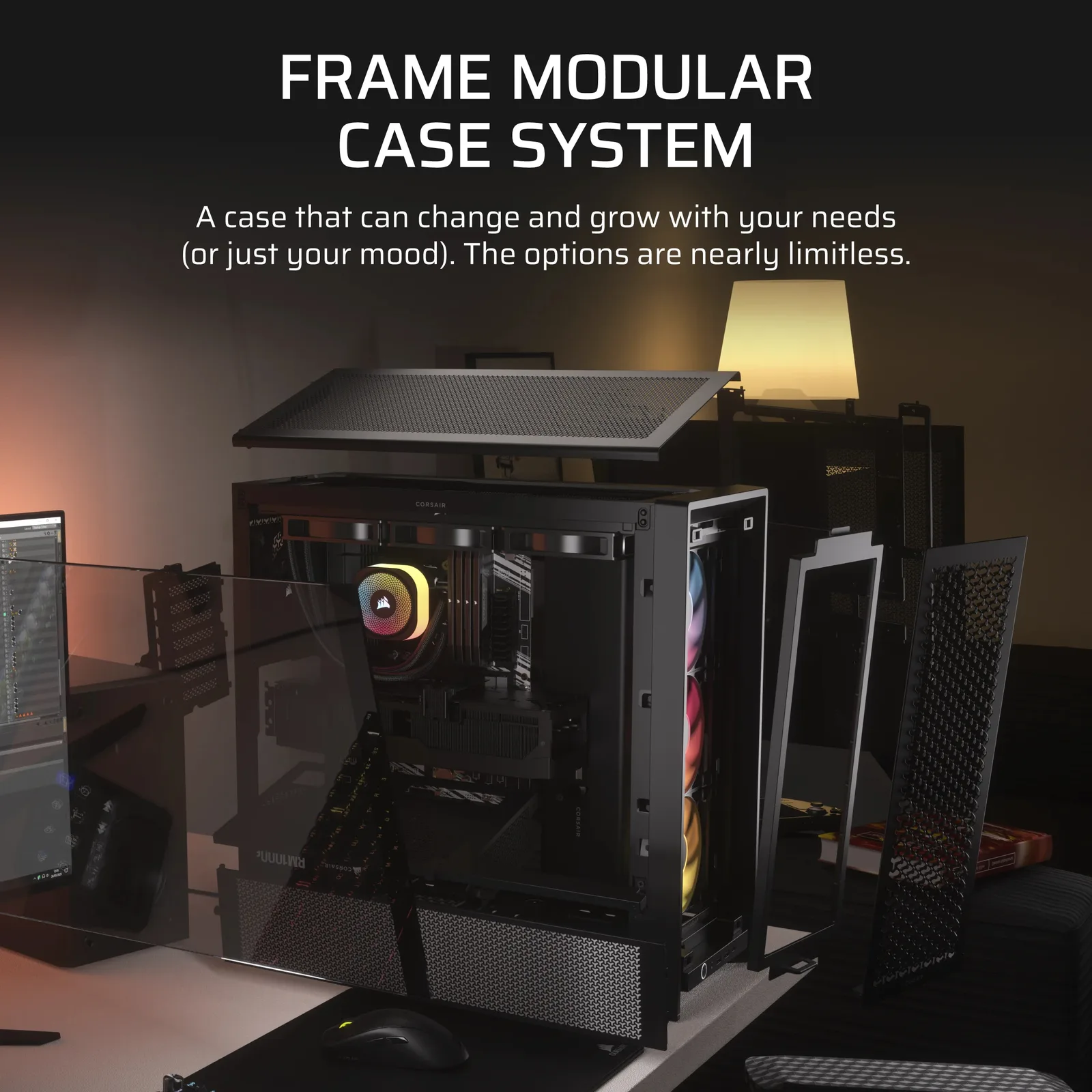 Corsair FRAME 4000D RS ARGB - Midi-Tower Gaming - E-ATX - Seitenteil mit Fenster (gehärtetes Glas) - Schwarz, Ansicht 4
